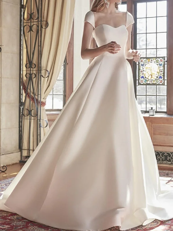 Cinessd  fashion inspo     1Elegant A Line Wedding Dress with Small Train 2023 New Sweet Simple Robe Mariage Femme Satin Vestidos De Novia Custom Made