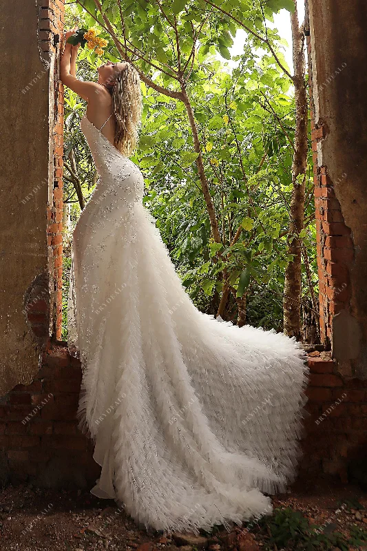 Designer Lace Ruffled Tulle Mermaid Wedding Dress