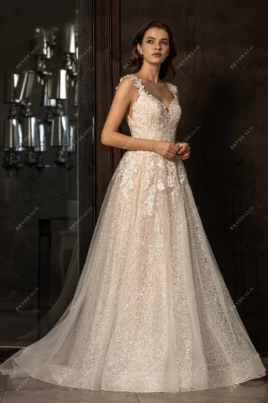 Designer Wedding Ball Gown with Embroidered Flower Lace