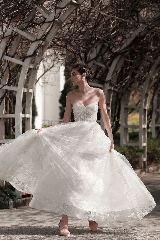 Designer Sheer Corset Lace Strapless Fall Wedding Dress