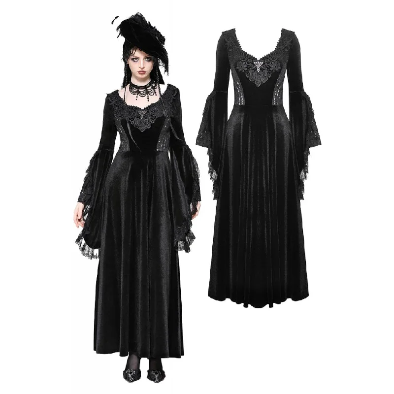 Women's Gothic Ripped Lace Velvet Maxi Dress Wedding Dress