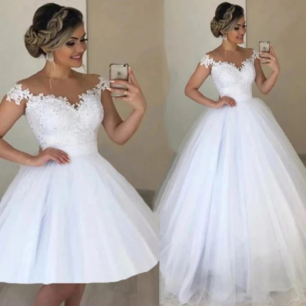 Wedding Dresses Off The Shoulder 2 in 1 Prom Gowns Lace Up Back Bridal