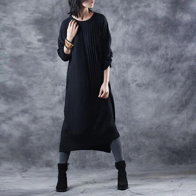 2018 black knit dresses oversize o neck long knit sweaters casual asymmetric pullover