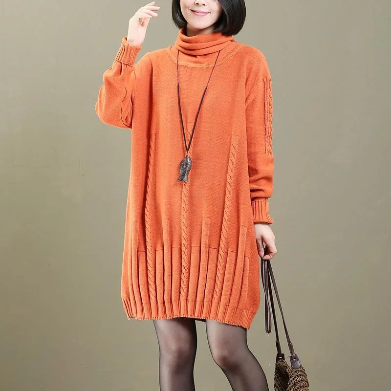 2018 orange cable knit sweaters knit dresses casual pullover vintage  sweaters