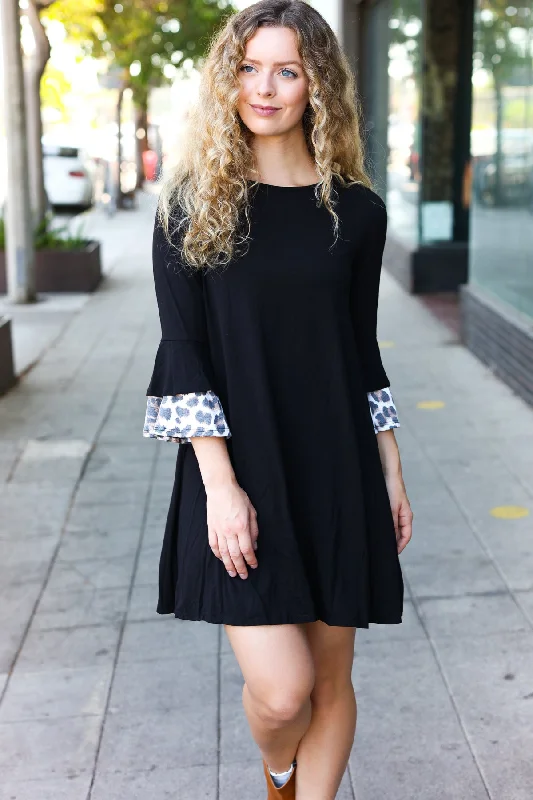 Black Animal Bell Sleeve Dress