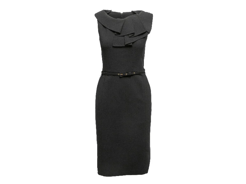 Black Oscar de la Renta Sleeveless Belted Dress Size US S