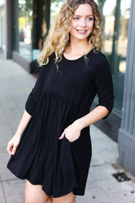 Black Pocketed Babydoll Dress