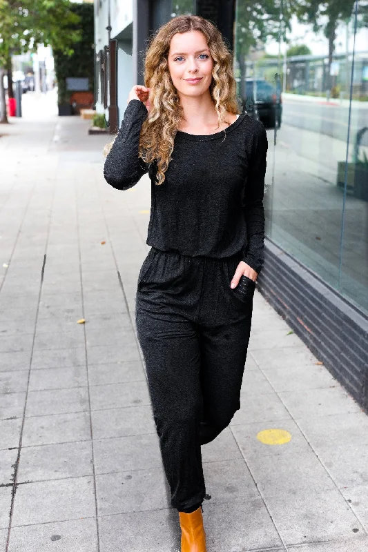 Black Solid Pocketed Jumpsuit