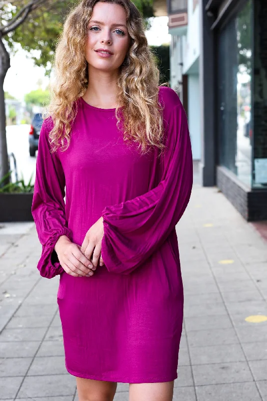 Magenta Bubble Sleeve Dress