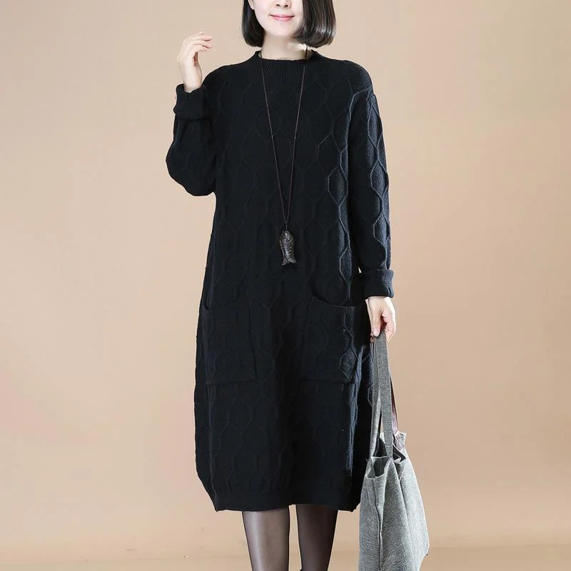 Boutique Black Knit Dress Loose Fitting Sweater Elegant Sweater