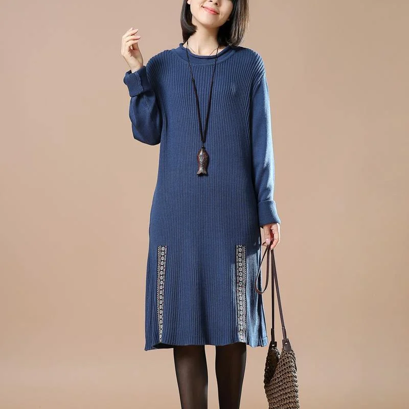 boutique blue knit dress oversized long sweaters women hem patchwork sweater 2018 spring