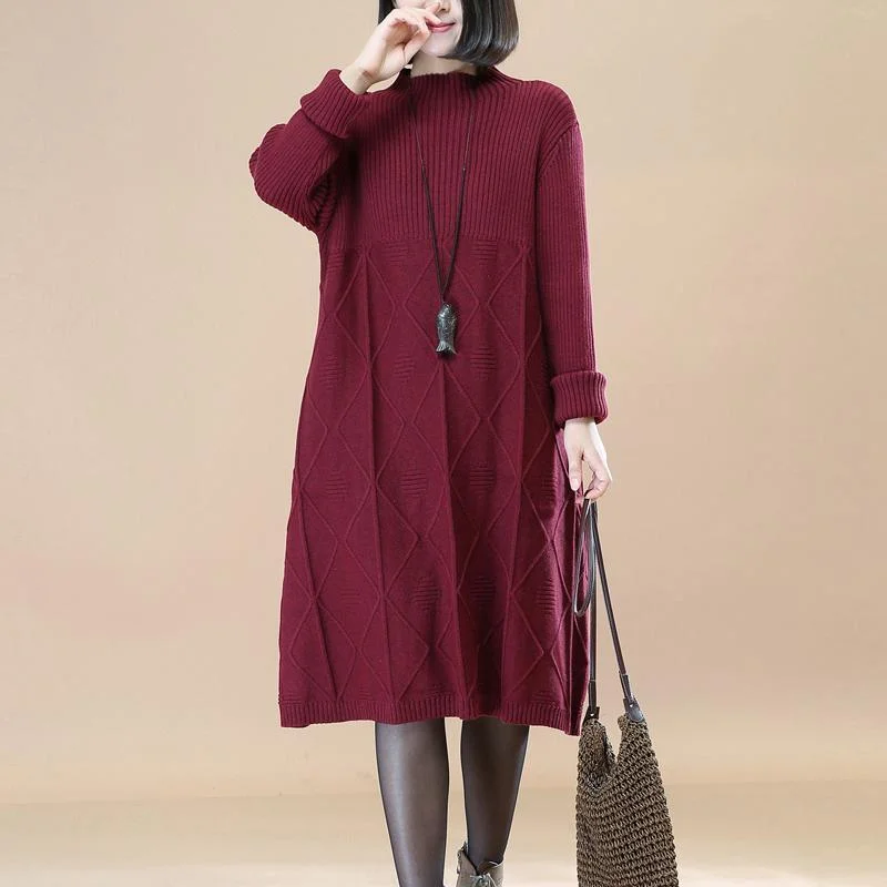 boutique burgundy knit dresses oversize long knit sweaters Fine pullover 2018 spring