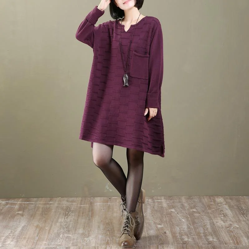 boutique mulberry purple knit dresses spring fashion spring dresses Elegant  pullover baggy sweaters