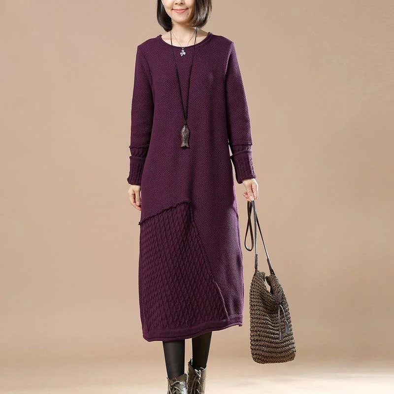 boutique purple cable knit sweater knit dresses casual sweater 2018 patchwork spring dresses