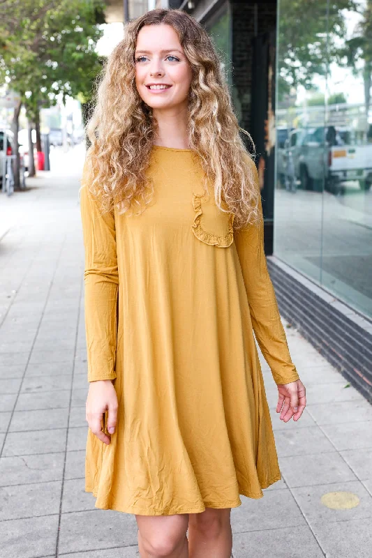 Butterscotch Flutter Pocket Solid Dress