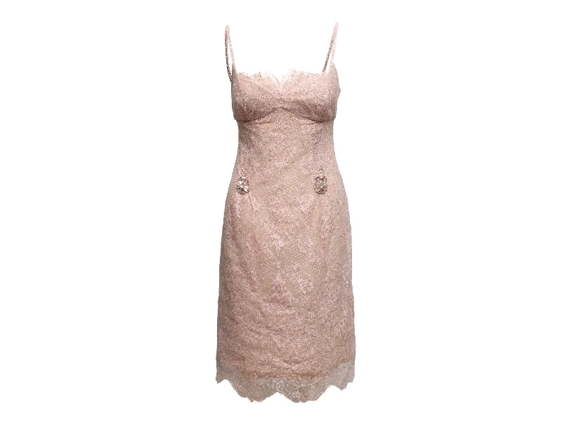 Dusty Rose Carolina Herrera Embellished Lace Sleeveless Dress Size US 4