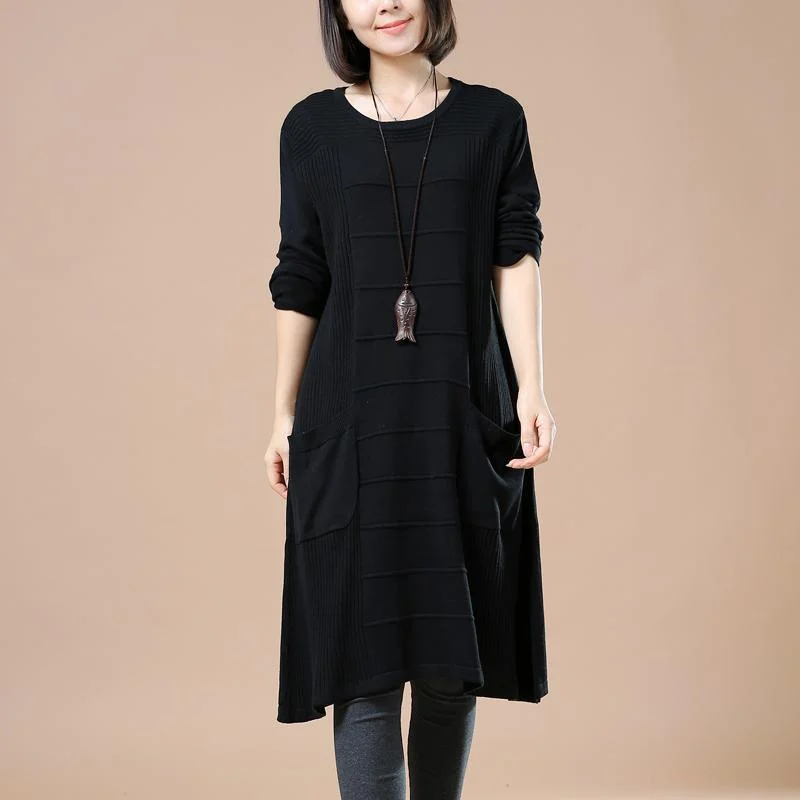 Elegant black knit dresses women sweaters