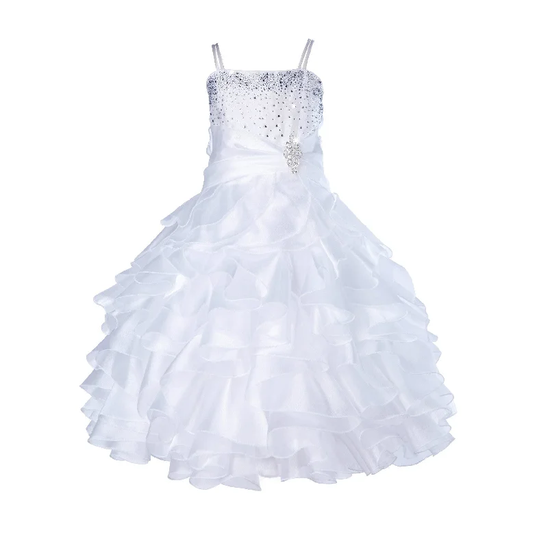 Elegant Rhinestone Organza Pleated Ruffled Beauty Pageant Special Occasion Flower Girl Dress 164S(1)