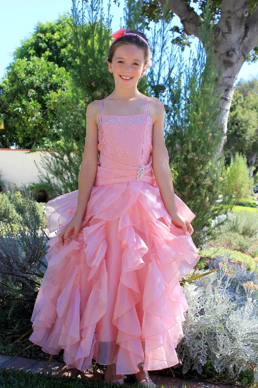 Elegant Rhinestone Organza Pleated Ruffled Beauty Pageant Special Occasion Flower Girl Dress 164S(2)