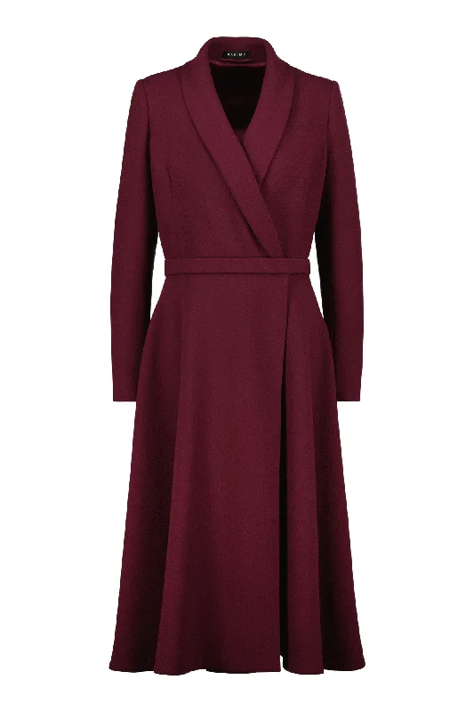 EPHEDRA BURGUNDY WOOL CREPE COAT DRESS