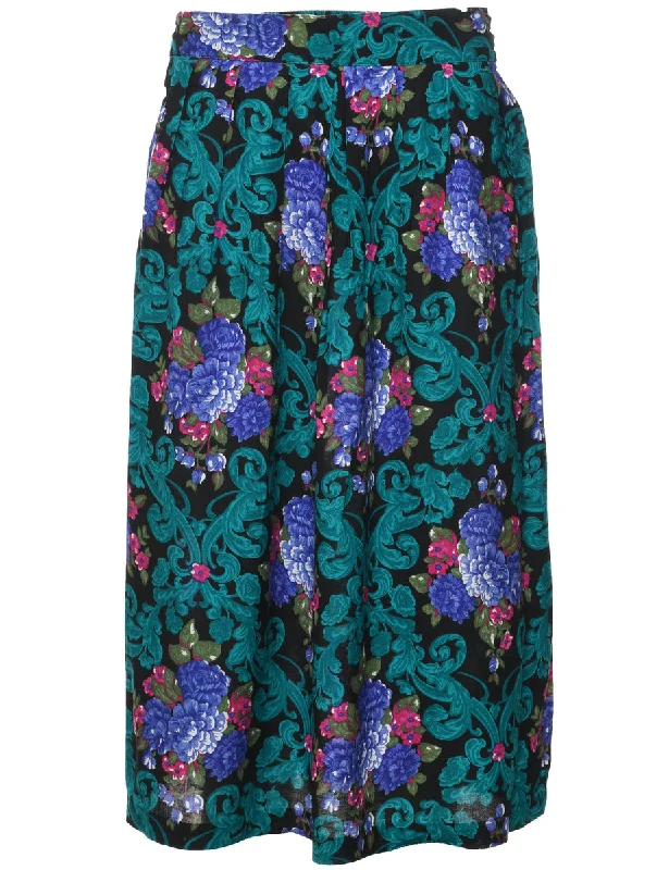 Floral Pattern Pleated Skirt - S