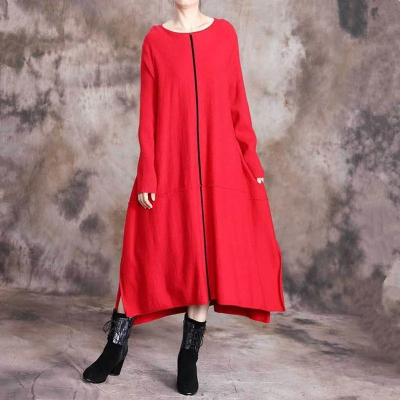 For Spring o neck asymmetric Sweater fall Wardrobes fashion red baggy knit dresses