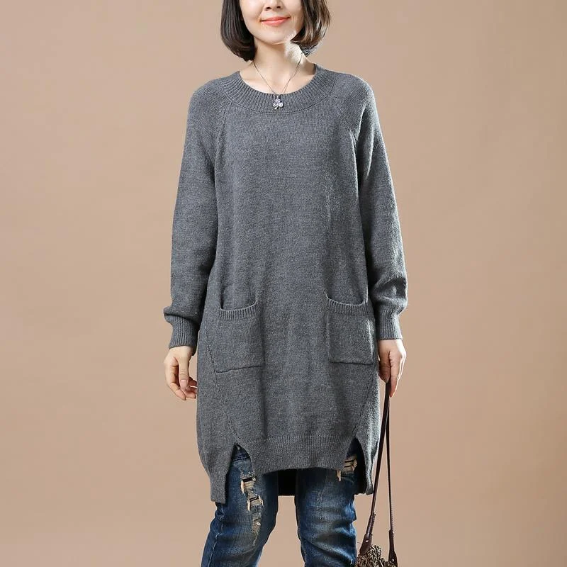 Gray cute baggy woman sweaters knit dresses