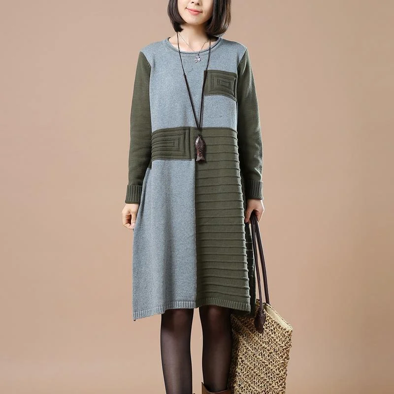 Green winter sweaters women knit dresses