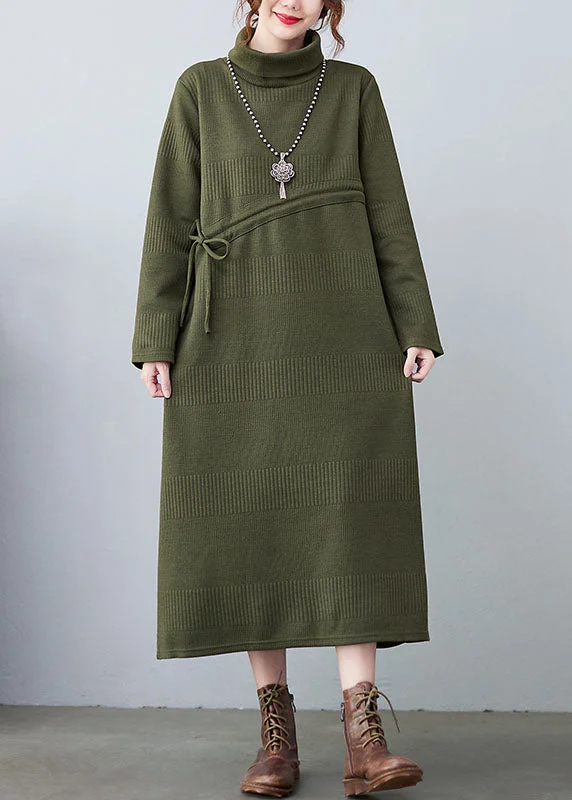 Handmade Green Turtle Neck Thick Knit Dress Winter