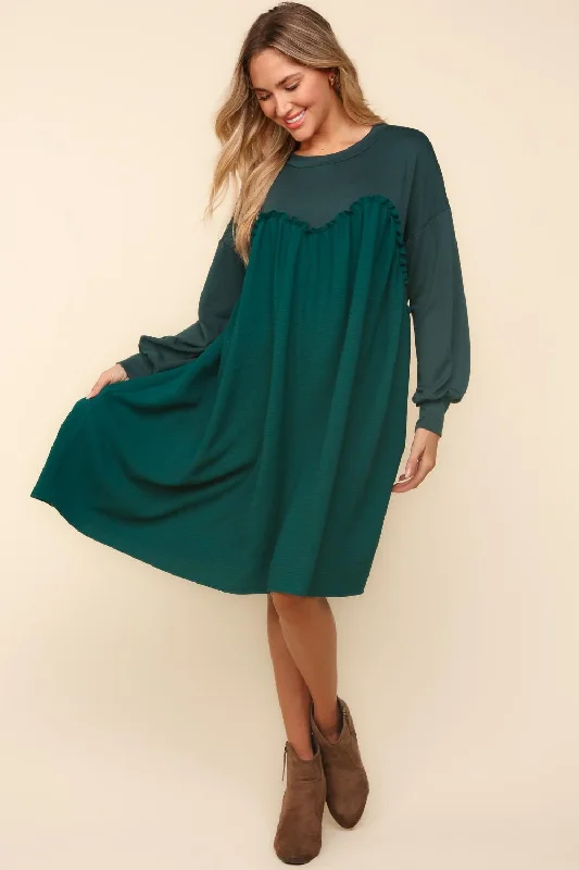 HUNTER GREEN OVERSIZED TUNIC DRESS WITH SIDE POCKETS DRESS