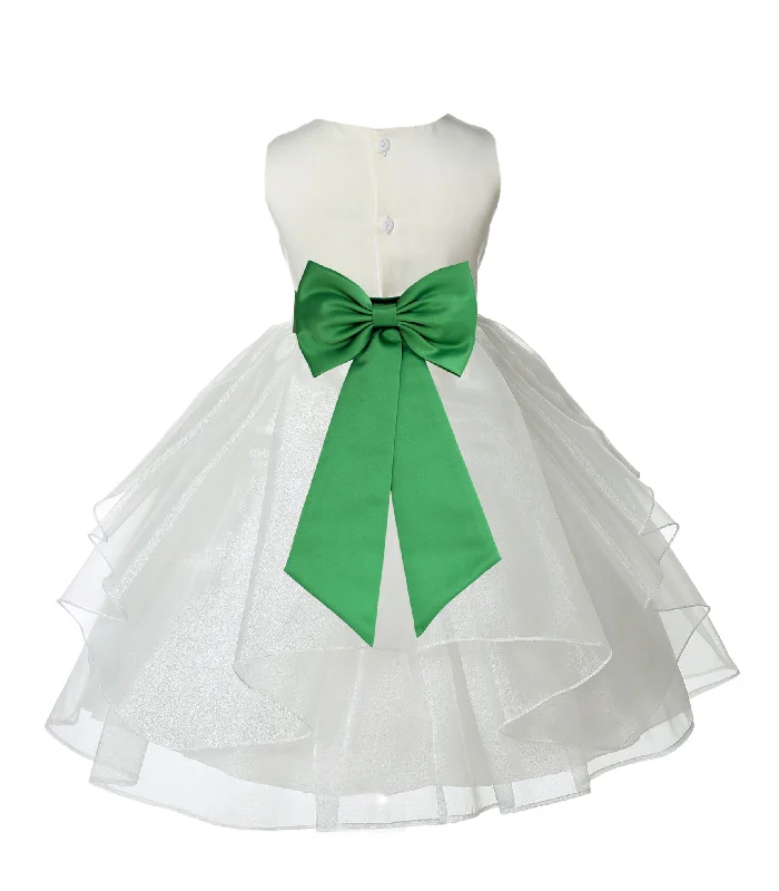 Ivory Satin Shimmering Organza Flower Girl Dress Junior Formal Pageant Baptism Christening 4613T(2)