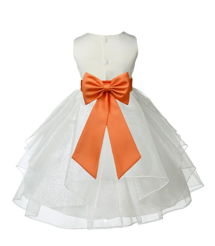 Ivory Satin Shimmering Organza Flower Girl Dress Junior Formal Pageant Baptism Christening 4613T(3)