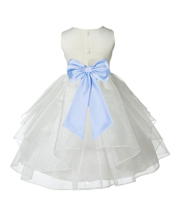 Ivory Satin Shimmering Organza Flower Girl Dress Junior Formal Pageant Baptism Christening 4613T(5)