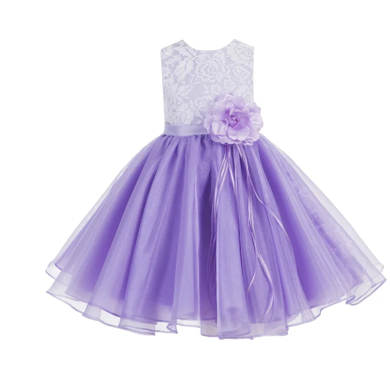 Lace Organza Flower Girl Dress Elegant Formal Junior Beauty Pageant Bridesmaid Recital Dress 186F