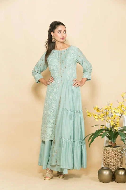 Light Blue Elegant Embroidered Designer Fusion Dress