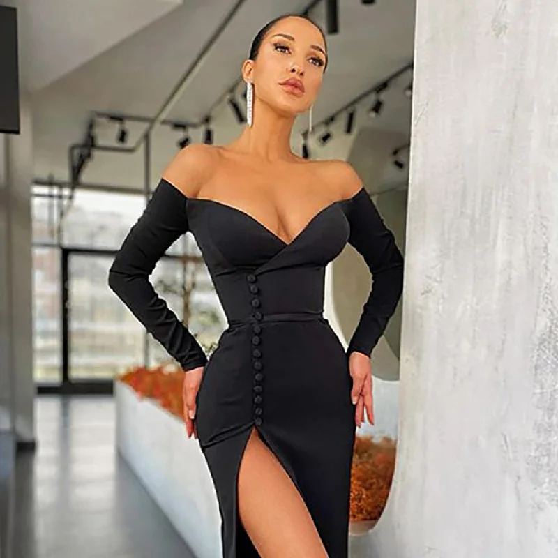 BerriesJam - Long Sleeve Off Shoulder Bandage Dress