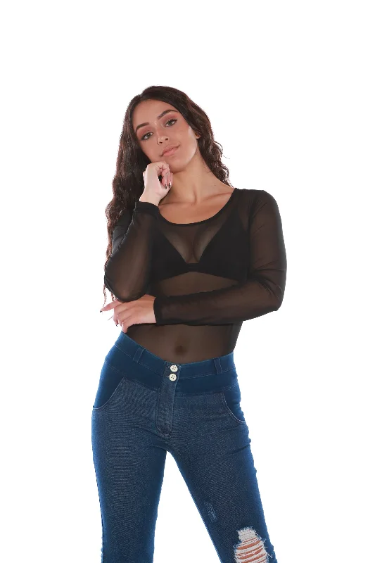 Sheer Mesh top Long Sleeve - Black