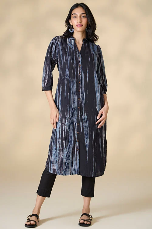 Okhai "Magma" Tie-and-Dye Pure Cotton Black Kurta