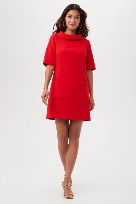 MALEKO SHORT-SLEEVE SHIFT DRESS WITH FOLDED COLLAR