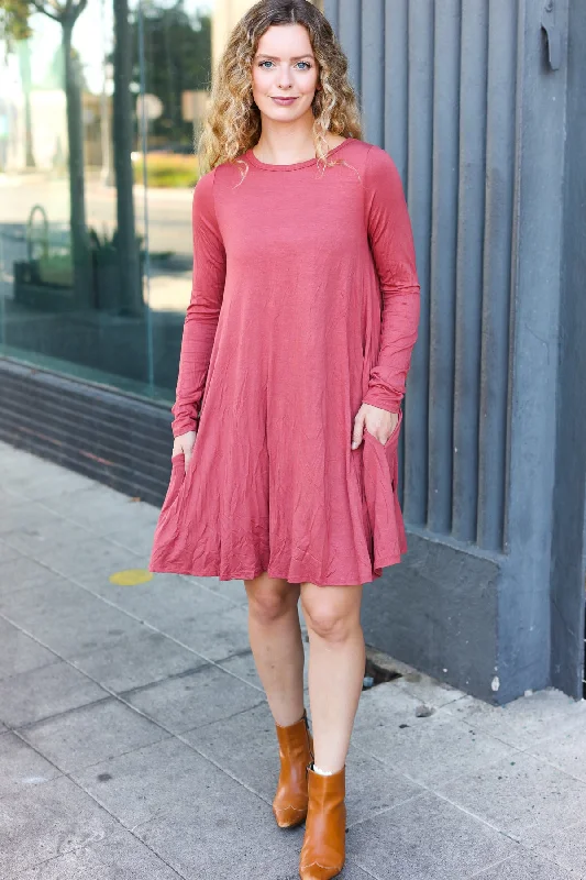 Marsala Solid Pocketed Dress