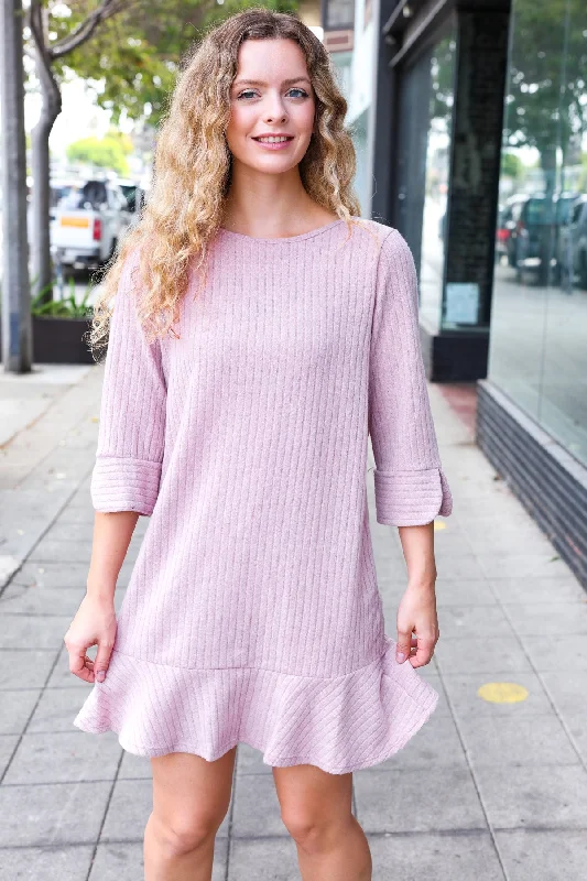 Mauve Brushed Ribbed Dress