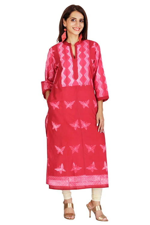 Mura Shibori Handcrafted Pink - White Butterflies Long Kurta