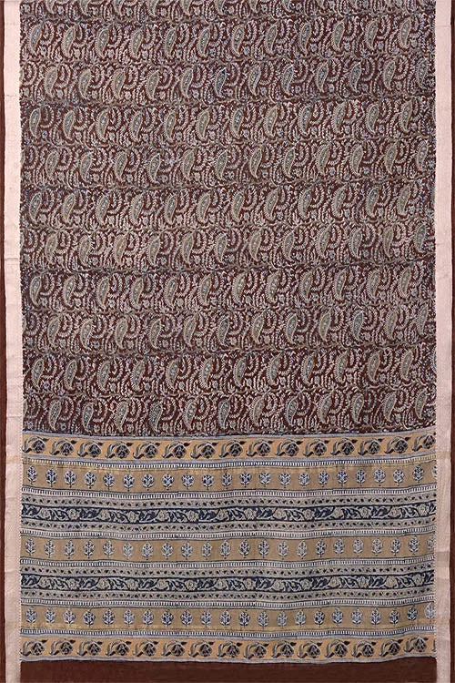 Natural Dye Block Print Cotton Sari-1