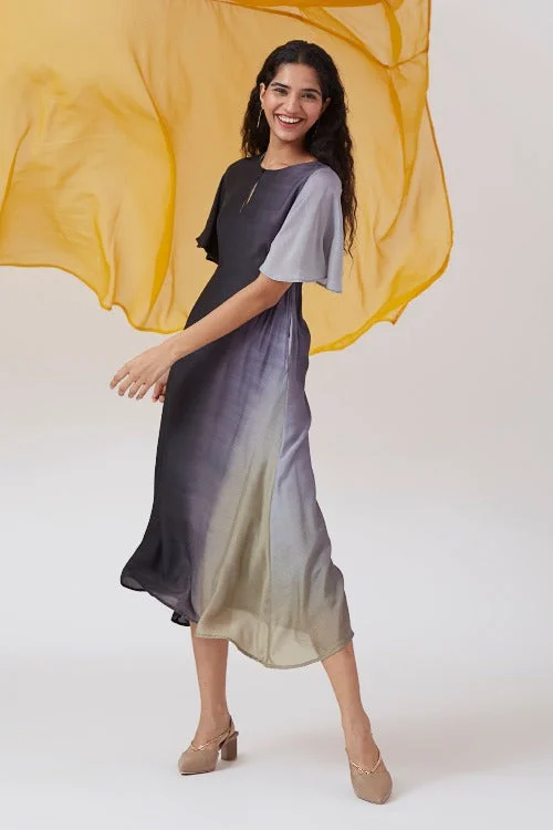 Okhai 'Charcoal' Ombre Modal Silk Half Sleeves Dress