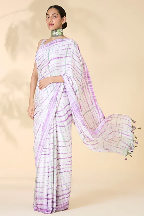 Okhai "Orchid Love" Tie-and-Dye Modal Silk Saree with Blouse Piece