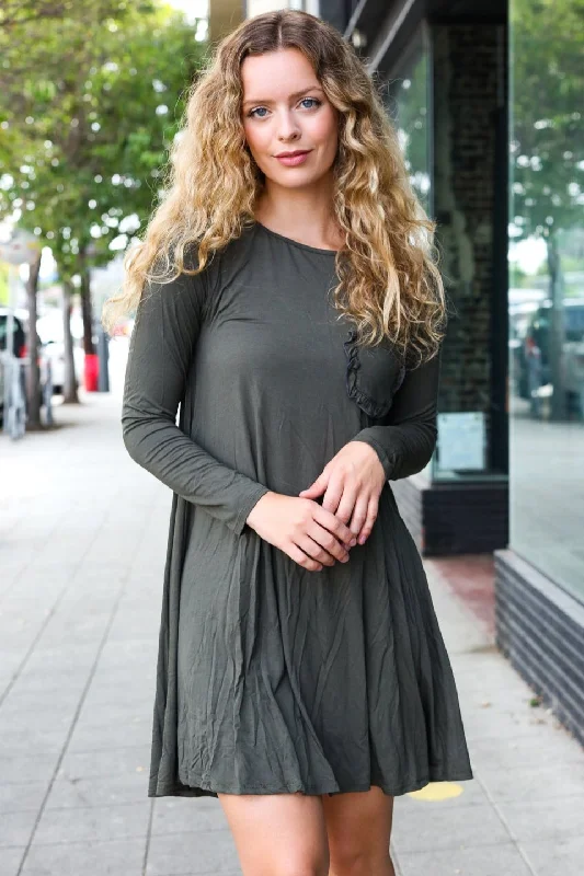 Olive Pocketed Solid Dress