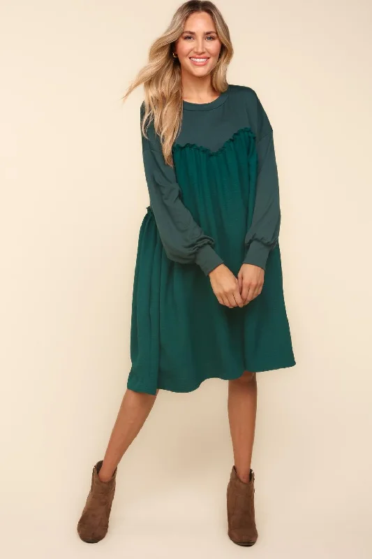 PLUS HUNTER GREEN OVERSIZED TUNIC DRESS WITH SIDE POCKETS DRESS