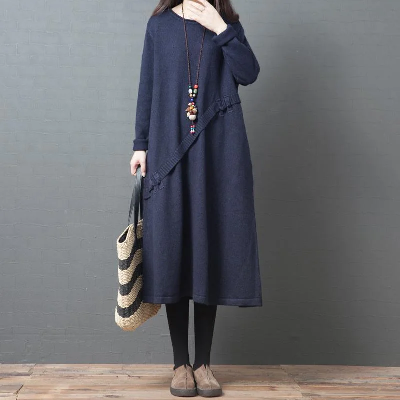 Pullover o neck pockets Sweater outfits DIY navy knit dresses