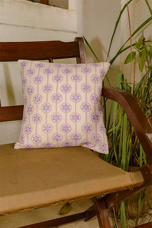 Rangsutra 'Bageecha' Chikankari Embroidered Linear Floral Cotton Cushion Cover