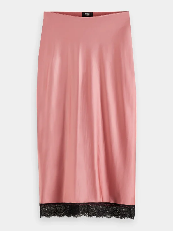 Satin high-rise skirt with lace detail